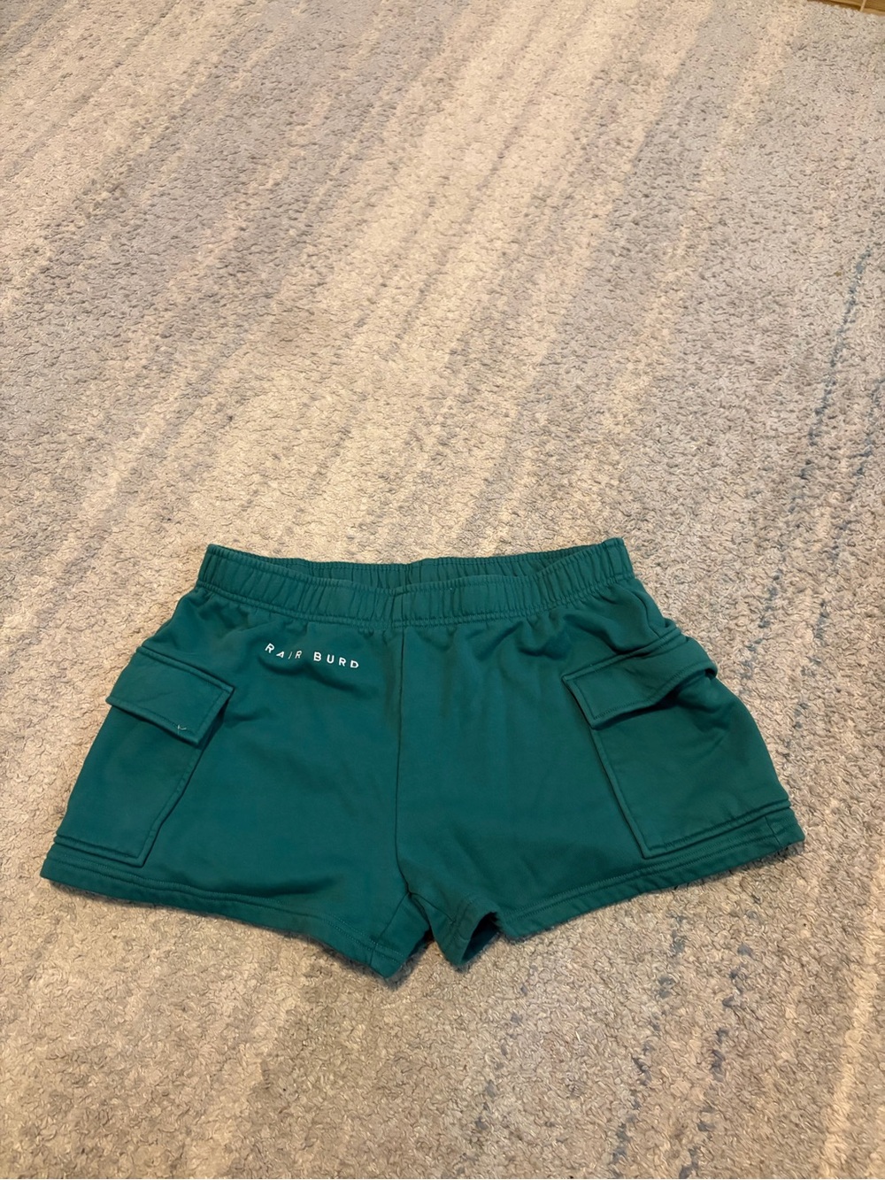 Rair Burd Cargo Sweat Shorts XXL Teal Green Fleece Knit Athleisure Pockets Plus